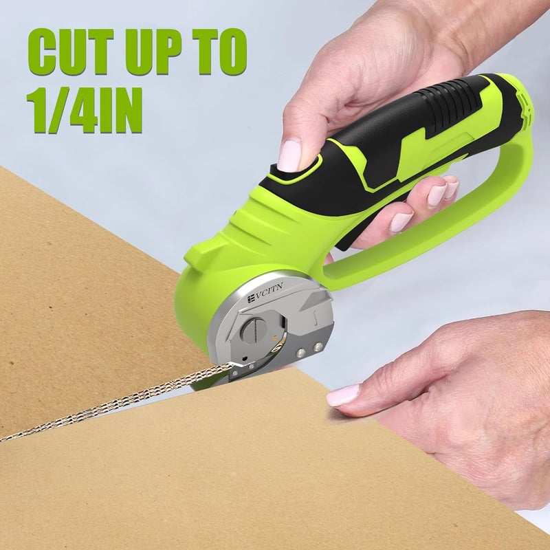Evcitn Cordless Electric Scissors,4V Rechargeable Electric Box Cutter for Cardboard, Heavy Duty Cardboard Cutter for Fabric,Rotary Cutter with LED Light for Crafts Leather, Plastic or Carpet,Green - Image 4